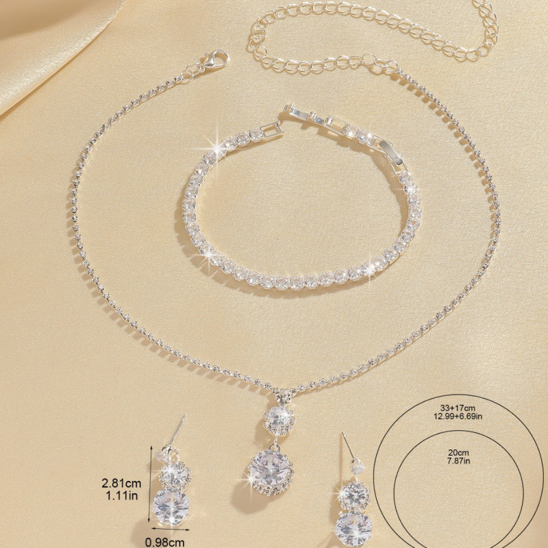 bruidsset driedelige ketting oorbellen grijpketting strass sieraden banket sieradenset_voghion.com