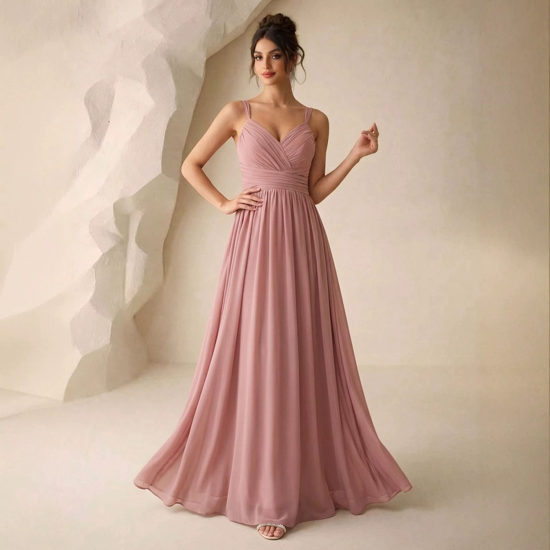 2026 New Style Cross-Strap Backless Embroidered Bridesmaid Dress