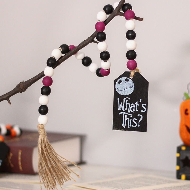 跨境新品 万圣节装饰品 僵尸木珠流苏挂饰 派对装饰道具拉旗挂件|ms