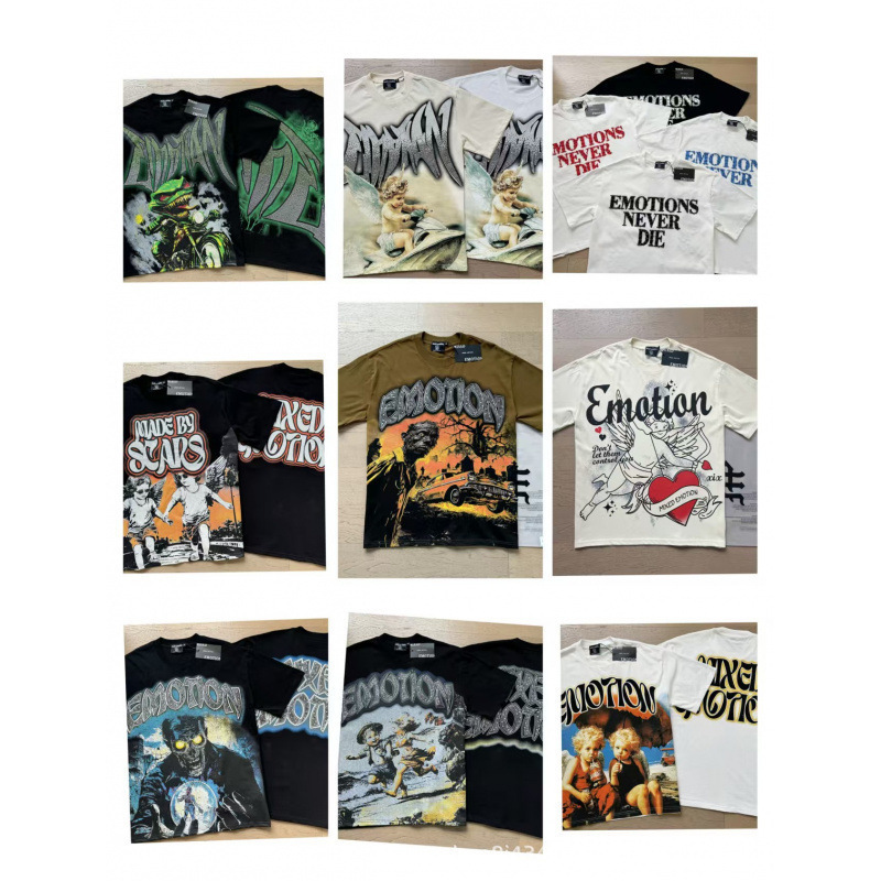 2025S Cross-Border Em American Trendy Brand Angel Retro 3D Logo Hip-Hop Loose Short-Sleeve Full-Print T-Shirt 2025S Cross-Border Em American Trendy Brand Angel Retro 3D Logo Hip-Hop Loose Short-Sleeve Full-Print T-Shirt