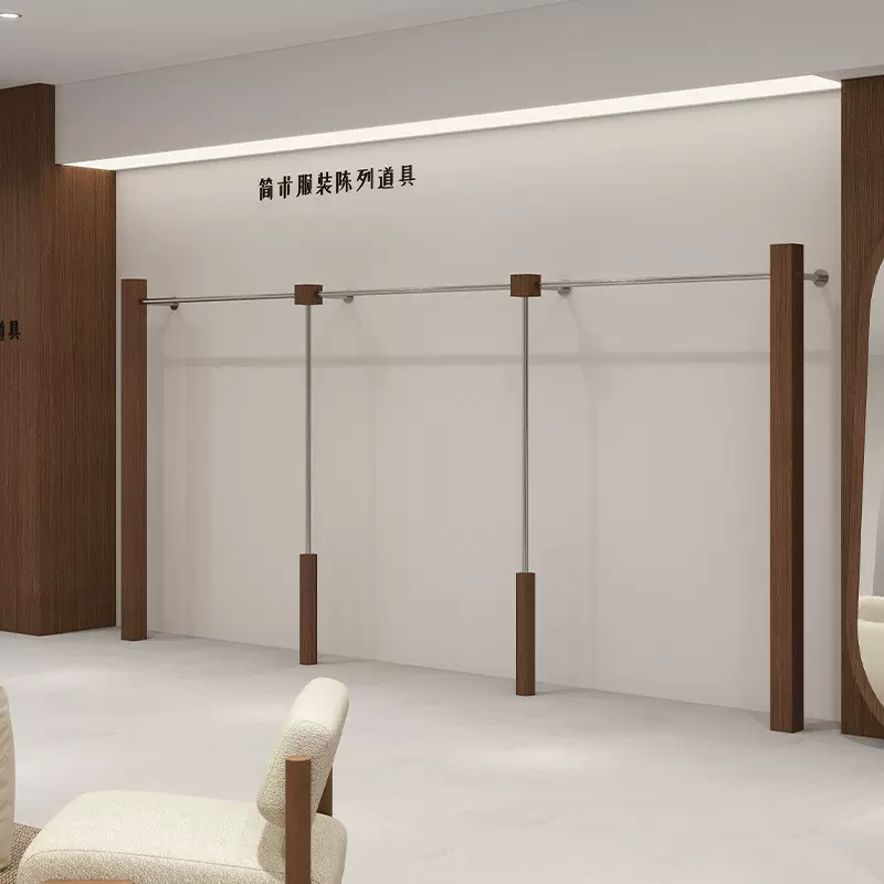 服装店展示架落地式中岛架胡桃色中古风陈列架女装店上墙挂衣架子