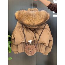 美式小个子面包服感超好看小众气质棕色连帽羽绒服女冬