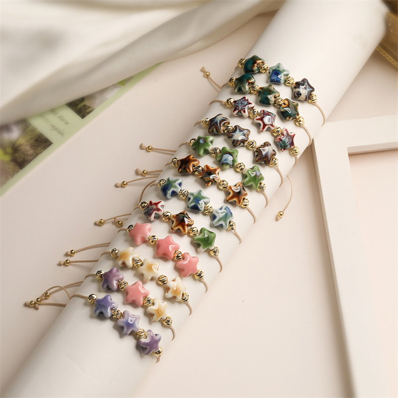 Transfronterizo europeo y americano Amazon TEMU Ceramic Little Star Pulsera para mujer Pulsera con cuentas salvaje Joyas al por mayor