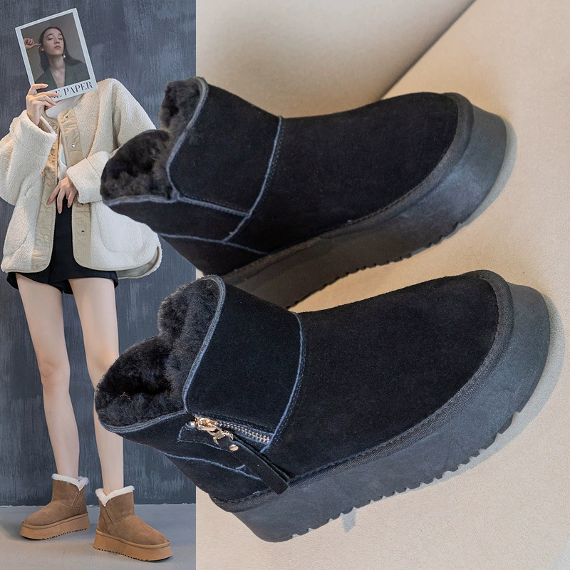 Кожа 4CM и высокие снежные сапоги женский 2024 новый зимний кашемир в тепле дикие модные женские сапоги оптом