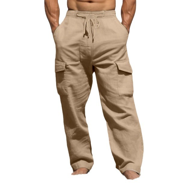 2024 Herren Sommerhose mit Kordelzug, Mehrere Taschen, Gerades Rohr, Flach, Bequem, Atmungsaktiv, Täglich, Outdoor,_voghion.com