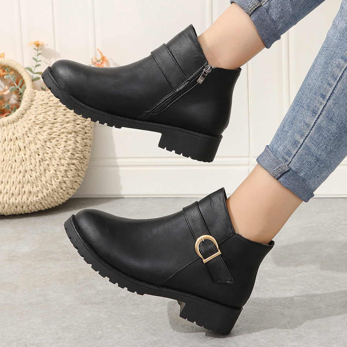 Women's Ankle Boots With Thick Heel And Side Zipper For Autumn_voghion.com