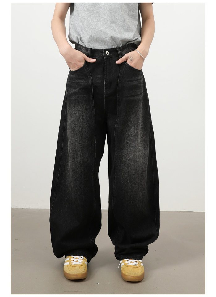 Quần jeans nam dáng thẳng rộng phối màu phong cách retro — màu xanh, màu xám đen chi tiết 14