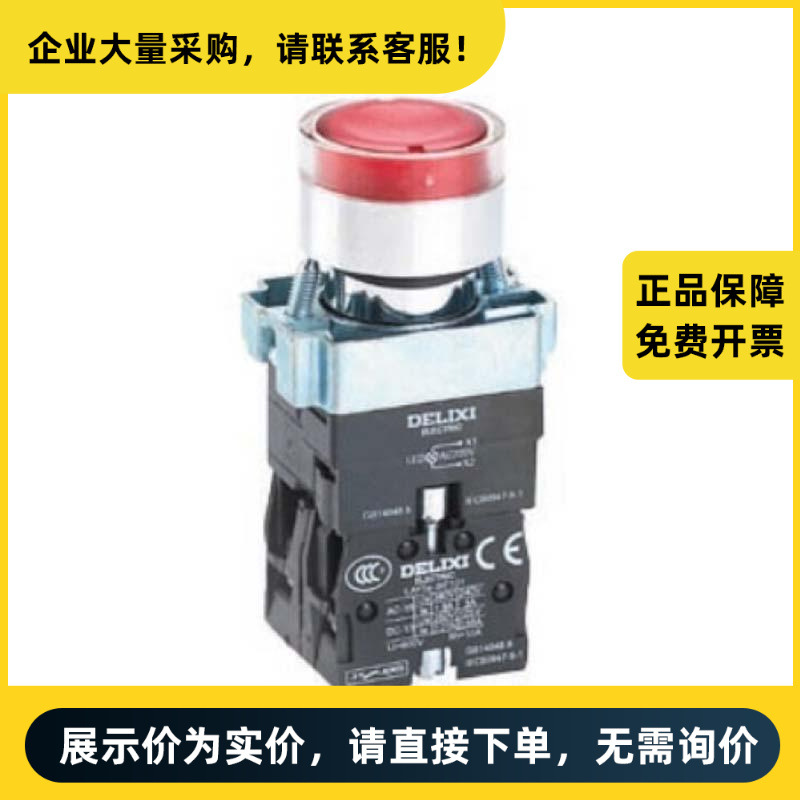德力西电气 平头按钮 LAY5s-BW3红AC.DC 24V 1NC(标准型带灯平钮)