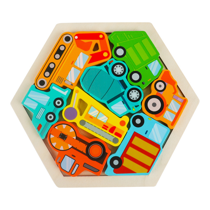Dibujos animados para niños, rompecabezas de madera tridimensional creativo, rompecabezas de animales, rompecabezas de construcción de bloques de construcción, rompecabezas de tráfico image 9