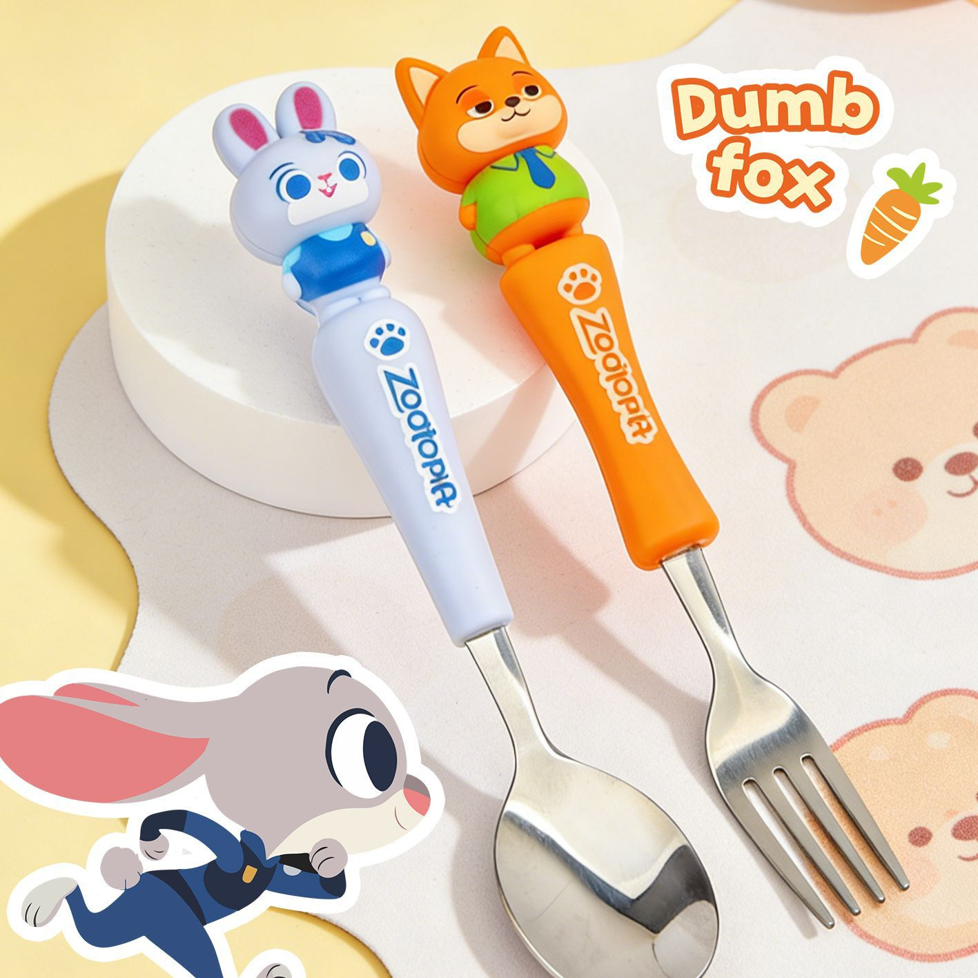 Animal encantador portátil para llevar estudiantes cucharas de comidas dormitorios escolares cucharas de cubierta de cubierta set