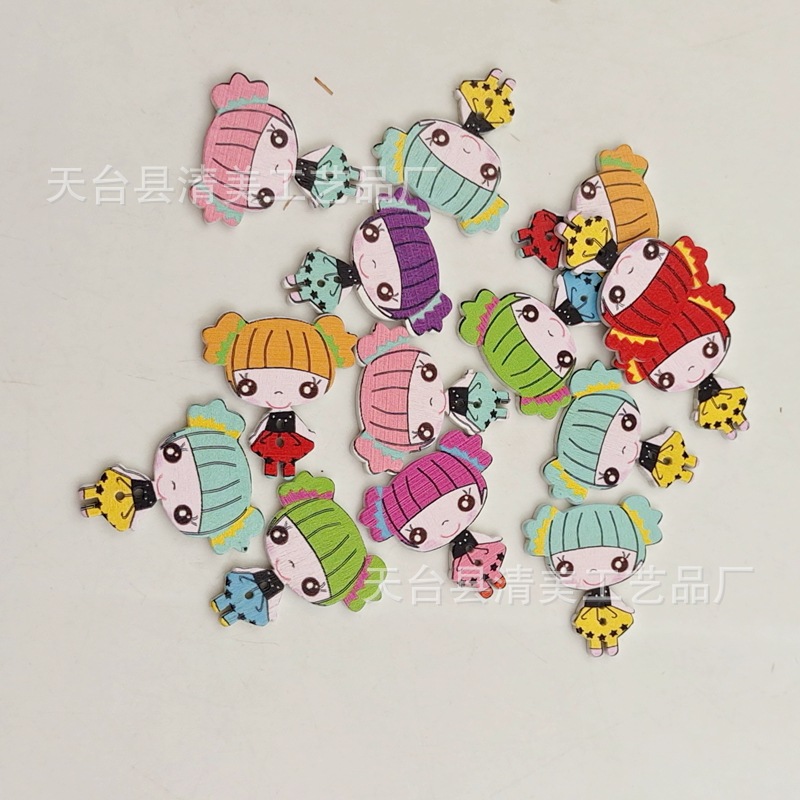 Color madera niña dibujos animados botones accesorios de ropa para niños 50 piezas en un paquete