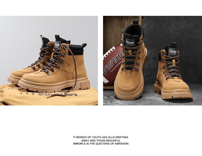 ShoeGlobe Men's Martin 2025 Autumn Winter New High-top American Retro Work Outdoor Waterproof Wear-resistant Hiking Boots Cotton_voghion.com