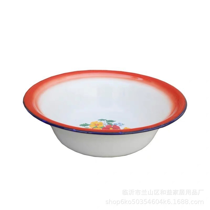 老式搪瓷碗餐厅汤盆搪瓷饭盆怀旧盆子汤碗汤盆家用菜碗泡面冰粉碗|undefined