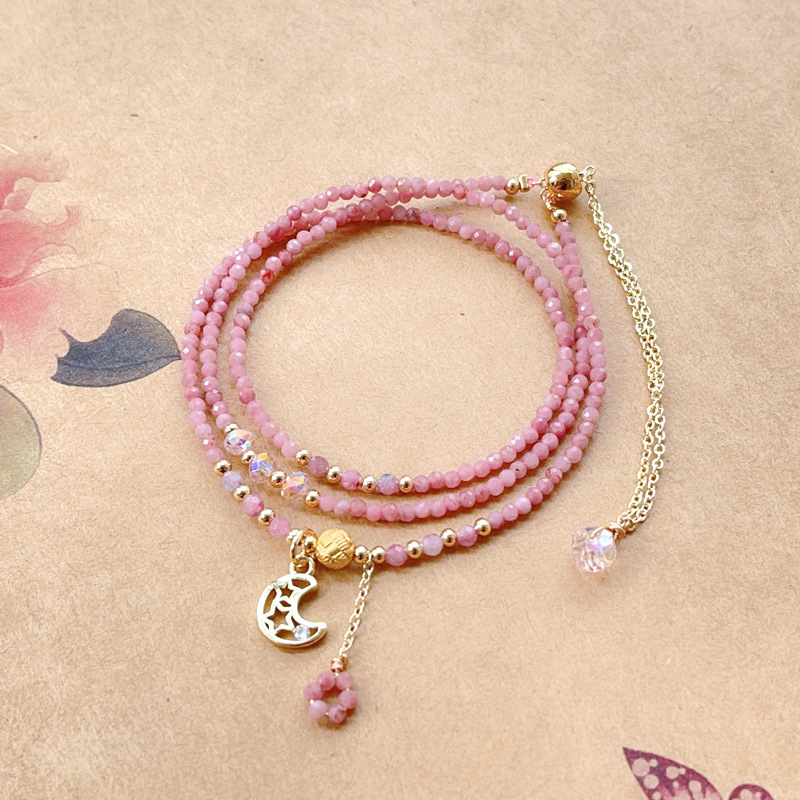 Natural 3mm Powder Opal Opal Love Women's Bracelet Extremely Fine Student Birthday Gift Three Circle Bracelet