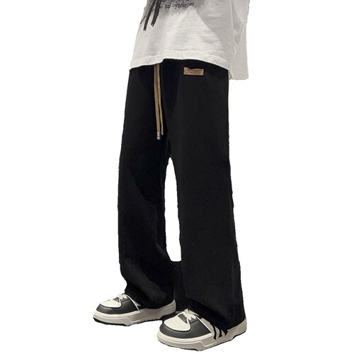 Foreign trade black jeans for men, spring and autumn loose wide-leg drawstring straight pants for men, new work pants for men