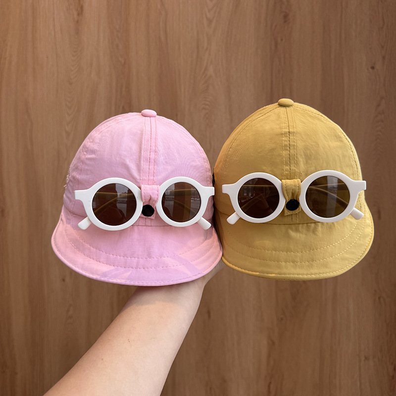 Sombrero de bebé versión coreana 2025 nuevo niño niña verano alero grande protector solar sombrero de sol sombrero de pescador gafas desmontables