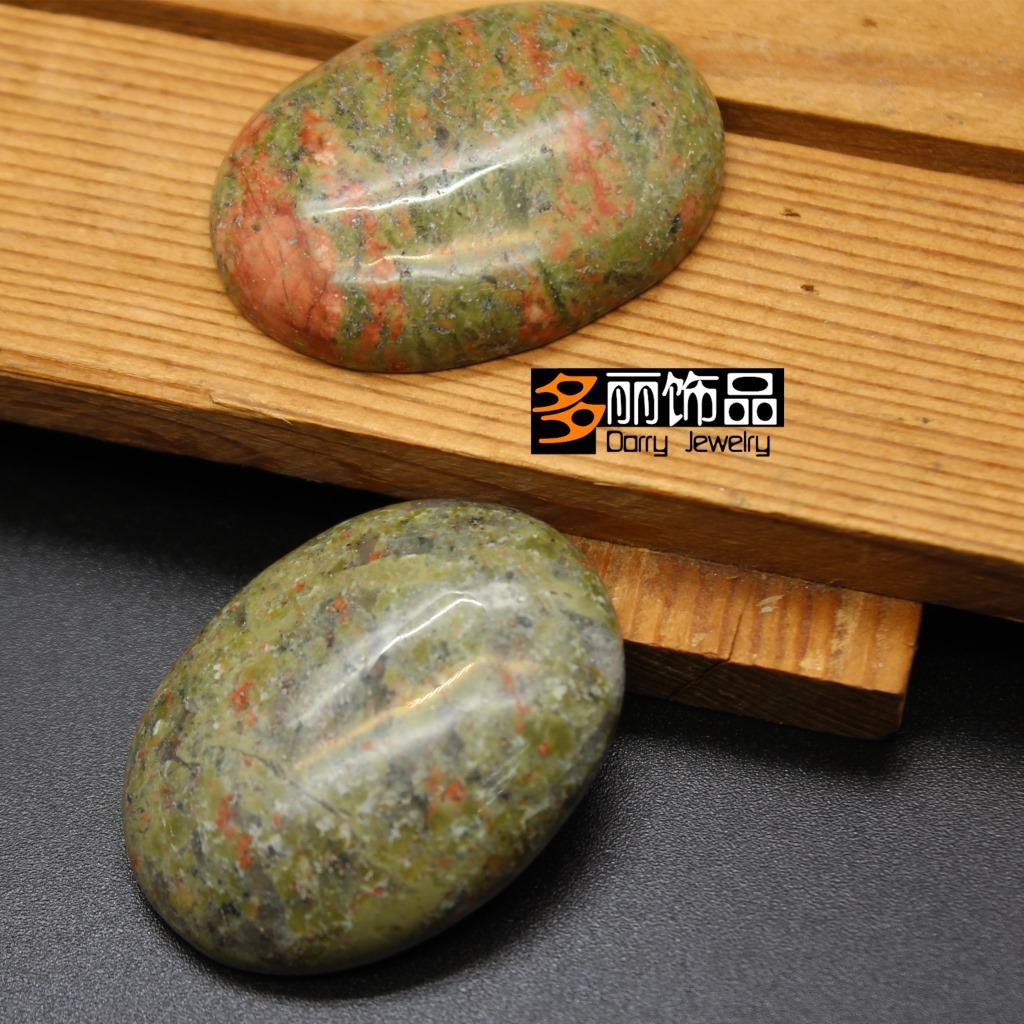 厂家产地水晶椭圆形旦面花绿石半圆古风裸石簪娘DIY发簪饰品配件