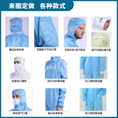 Anti-static jumpsuit dust-free split suit conductive fiber stripe mesh hooded suit food pharmaceutical factory workshop