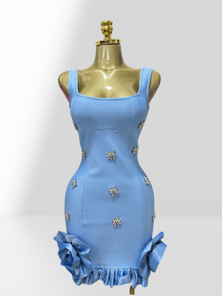 Women's Clothing Luxury Sleeveless Bandage Dress Rhinestone Embellished Tulip Shaped Skirt Bodycon Style Party Women's Clothing_ecoleips.com