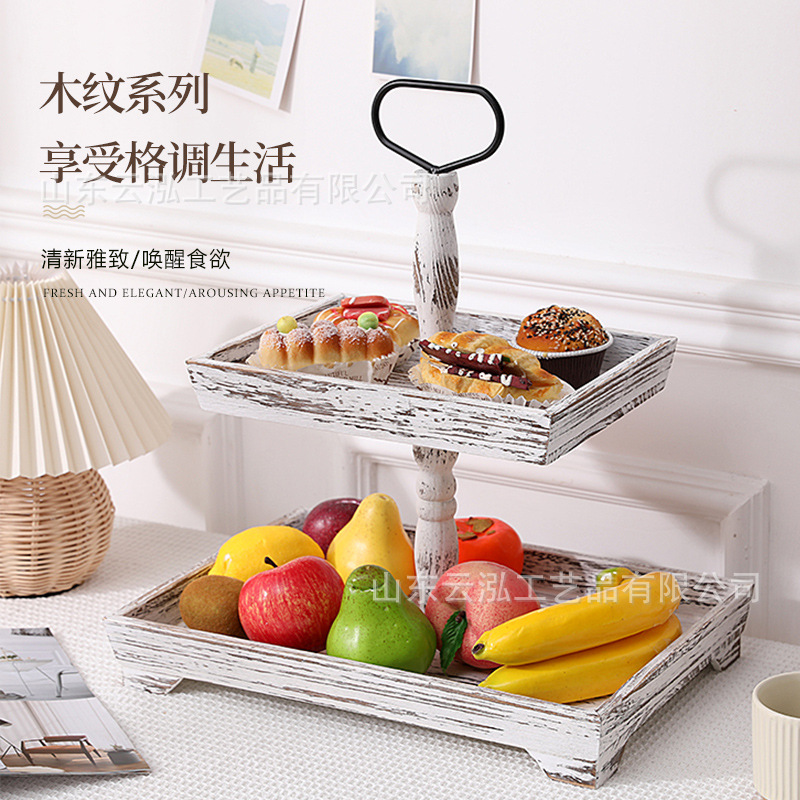 Cruzar la frontera de madera retro de múltiples capas merienda soporte plato de fruta pastel de frutas secas de múltiples capas bandeja de hogar soporte de postre soporte de exhibición image 3