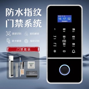 Waterproof Fingerprint Access Control System All-In-One Face Recognition Password Swipe Card Office Attendance Glass Door Magnetic Lock Set