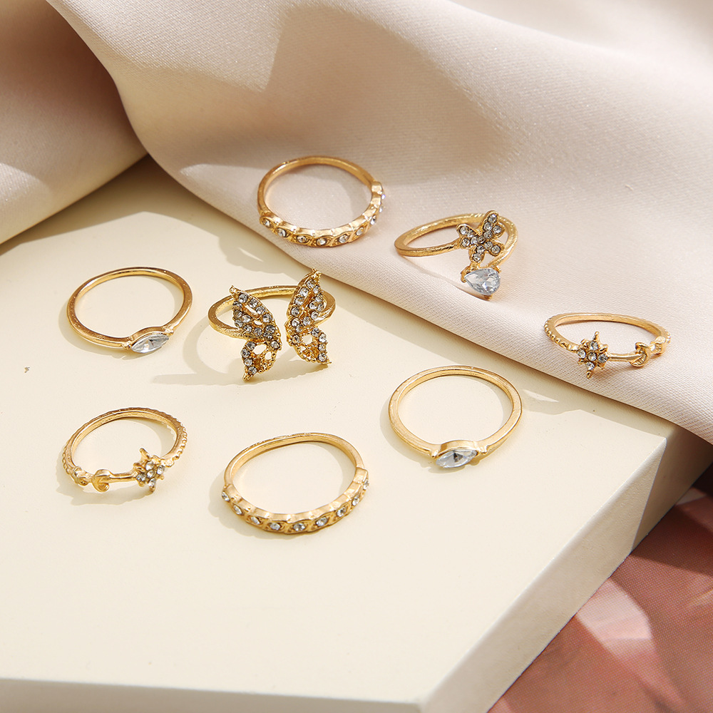 Butterfly Ring Set With Diamond Micro Inlay For Women 8 Piece Set_voghion.com