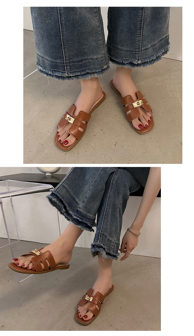 Slippers Flat Slippers Women's Outer Wear Summer 2023 New One Word open toe lock sandals and slippers for women's foreign trade_voghion.com
