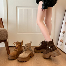 马丁靴女款2025秋冬新款英伦风时尚休闲绒面单靴小个子厚底短靴子