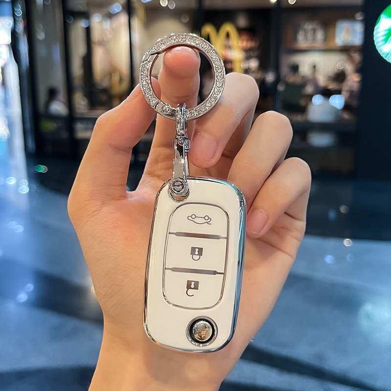 Чехол для ключа Mercedes белый с镶钻圆环