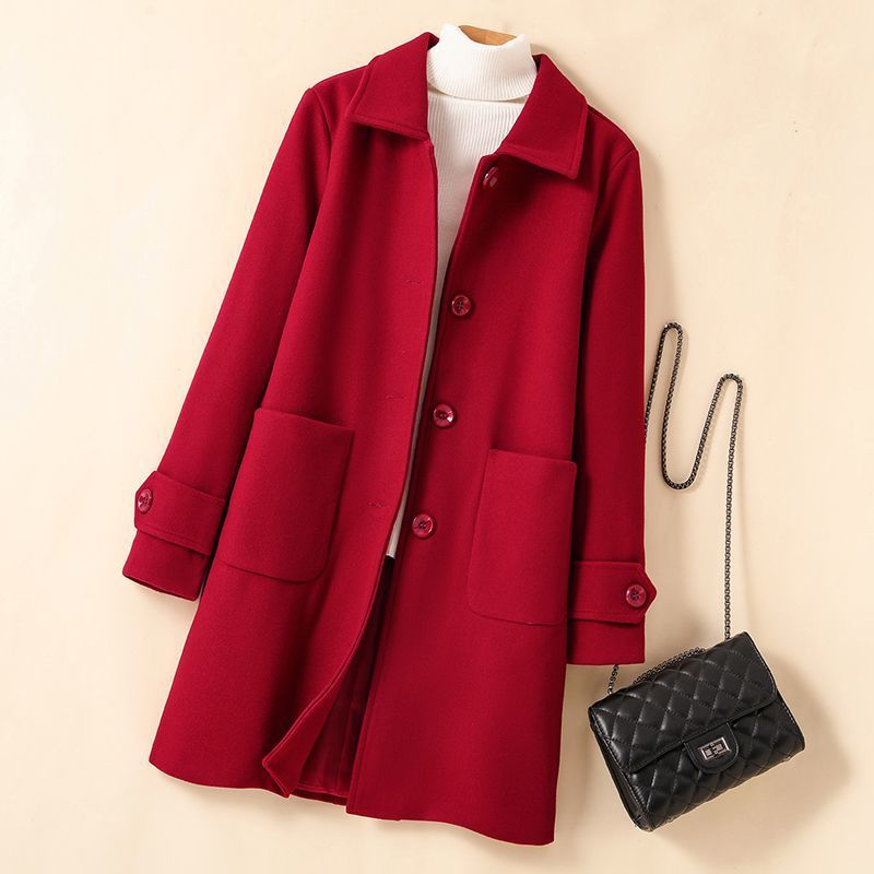 2025 autumn and winter new cotton thick wool coat for women wool coat for women mid-length burgundy coat for winter