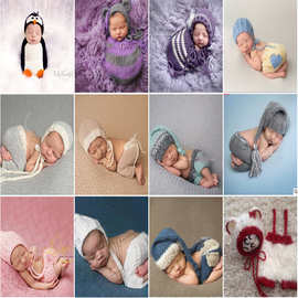 影楼儿童摄影服装 新生儿毛线套装 手工毛线编织婴儿拍照服处理