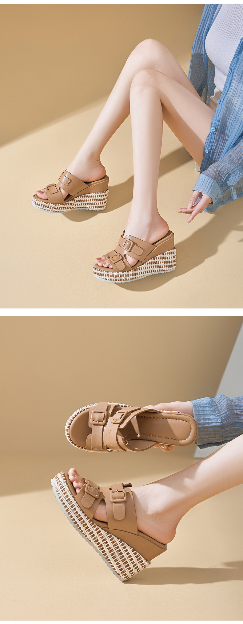 Sandal cao gót nữ đế xuồng da thật quai khóa mũi hở — màu đen, màu nâu nhạt, Trắng kem- chi tiết 11