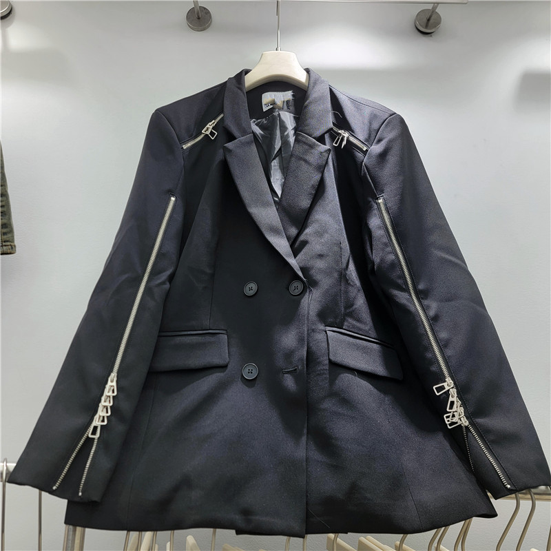 Chaqueta de Traje para Mujer de Algodón y Poliéster con Manga Larga y Cuello de Traje
