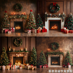 新しいクリスマス背景布クリスマス花輪クリスマス暖炉プレゼント祝日パーティー装飾子供写真背景布