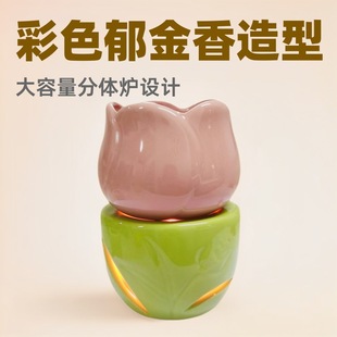 in stock Supply Color Tulip Ceramic Aromatherapy Furnace Large Capacity Split Furnace Oil Furnace Indoor Aroma Fresh