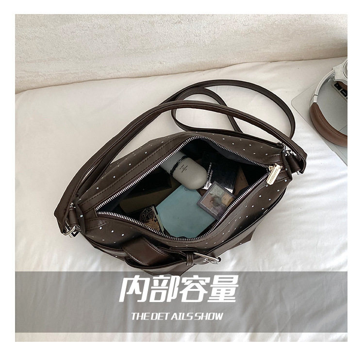 Túi tote nữ họa tiết chấm bi cỡ lớn, túi đeo vai và đeo chéo dung lượng lớn — màu cà phê, màu hồng, màu nâu, đen chi tiết 3