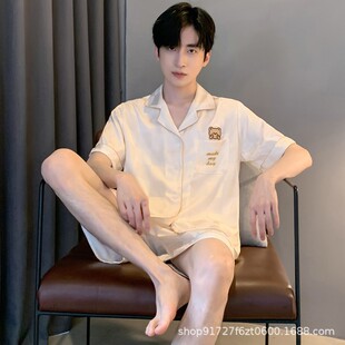 Men's Pajamas Summer Ice Silk Short-Sleeved Thin Summer Cool Silk Men's Casual Home Wear Set