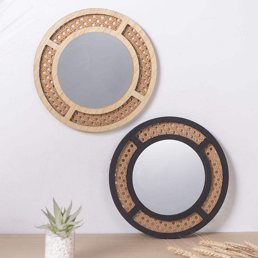 Espejo decorativo creativo, tejido de imitación de ratán, adornos hechos a mano, hotel, casa de familia, sala de estar, porche, pared, espejo de maquillaje redondo