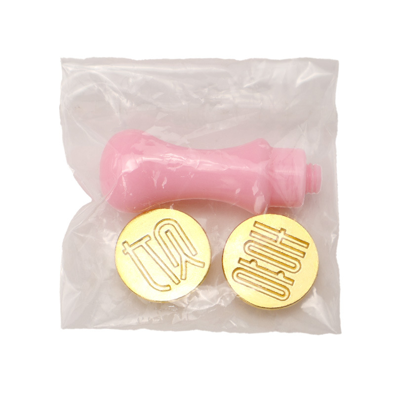 핑크색 원형 손잡이 + 금속 행운 도장 헤드 (OPP 포장)