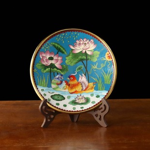 Beijing Cloisonné Craft Cultural Gift Collection Ornament Traditional Copper Body Cloisonné Enamel Polished 10inch Mandarin Duck Plate