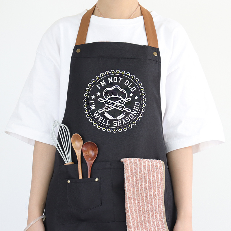 Delantal de poliéster explosivo transfronterizo logotipo personalizado cuello halter color de contraste jardinería ajustable restaurante mono delantal de cocina