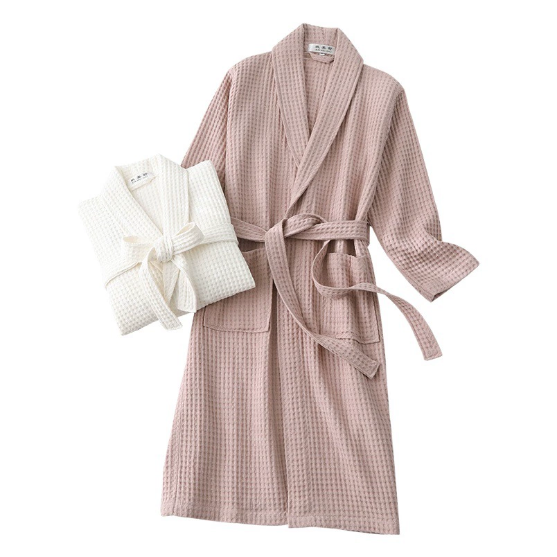 Трансграничные новые хлопчатобумажные халаты весной и осенью вафли длинные халаты в семье