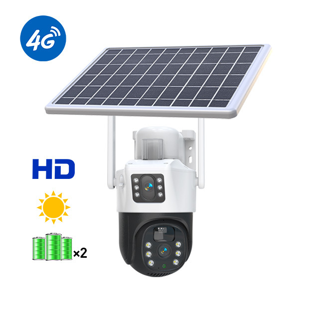 Cámara de Vigilancia Solar de Doble Pantalla 360° de Plástico ABS, Visión Nocturna a Color, para Exteriores