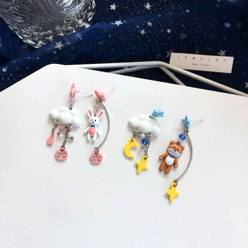 Cartoon Small Animal Earrings Cute Cloud Asymmetric Tassel Earrings display picture 1