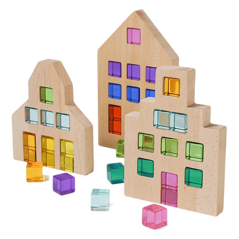 Bloques de construcción de arco iris cuadrados de acrílico, juguetes educativos de jardín de infantes, piedras preciosas de alta transmisión de luz, bloques de construcción de luces y sombras transfronterizos