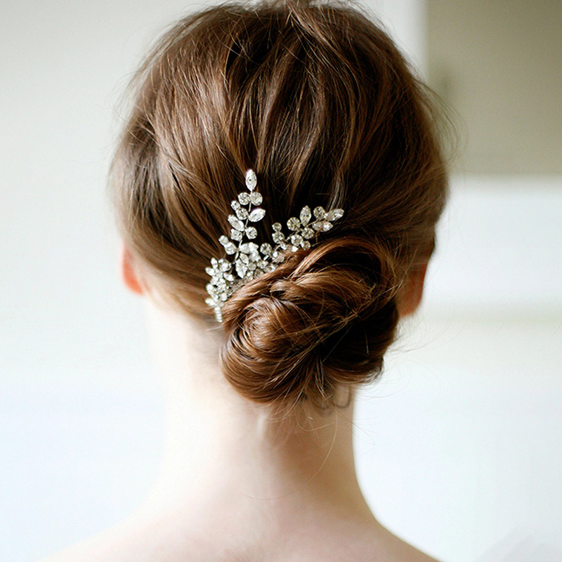 Cross-border new lightweight luxury leaf crystal hair comb wedding accessories fashionable temperament bride hair decoration