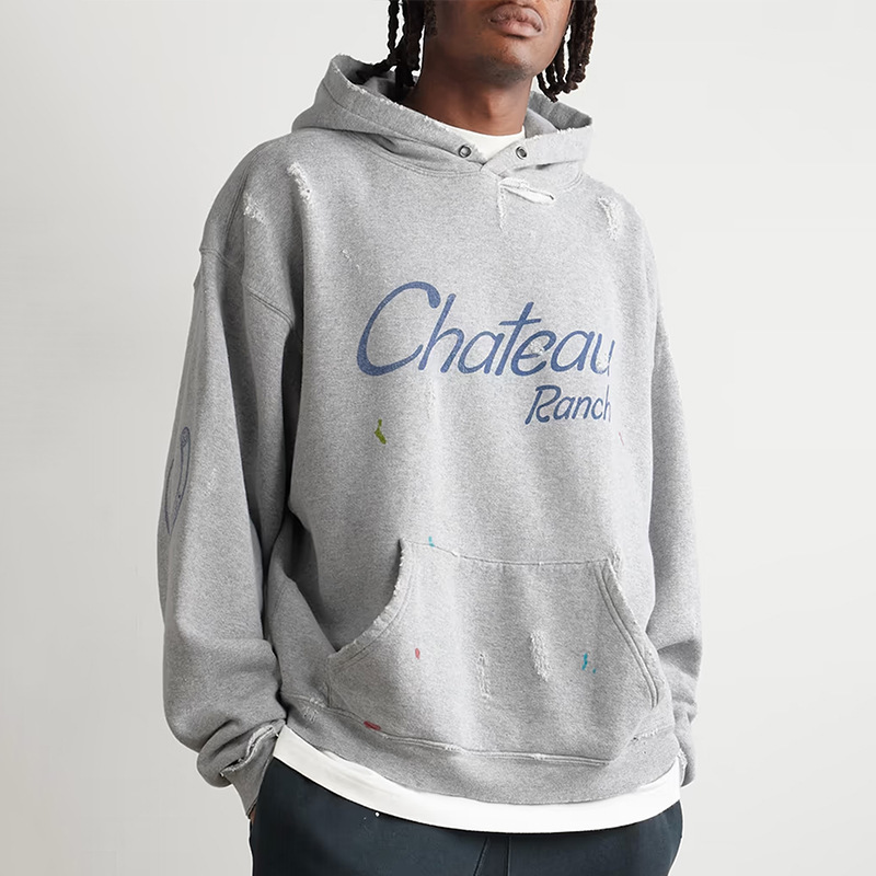 Cross-Border Gallery Dept Horseshoe Letter Print Graffiti Hand-Painted Washed Distressed Loose Hooded Sweatshirt
