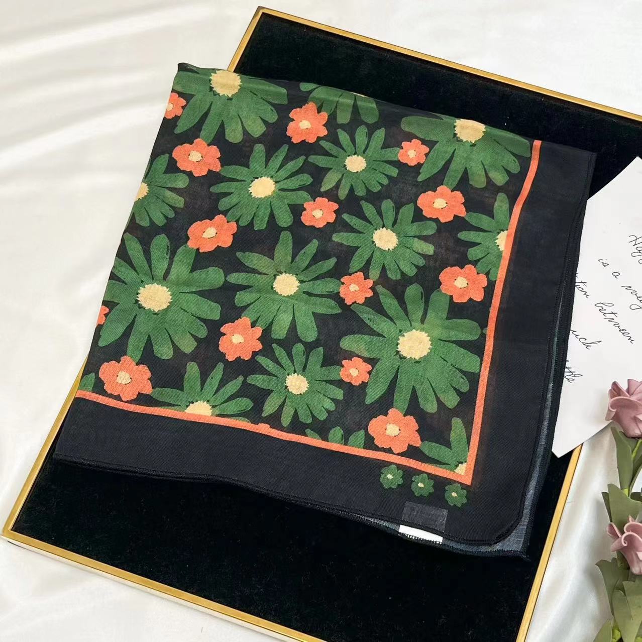 60g Weight Kerchief Classification Daily Occasion cotton and linen Material Flower Pattern Summer Season Women's Gender IG Style Style Women's IG Style Flower Cotton And Linen Kerchief 60