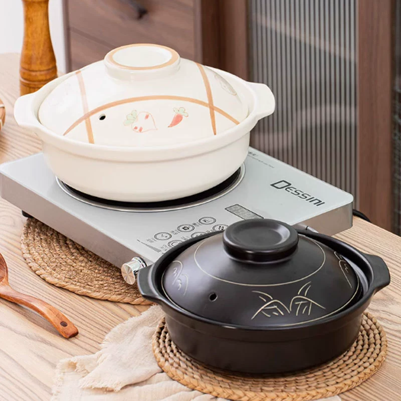 金华锂瓷 Electromagnetic dual -use flat pot casserole Household casserole Ceramic commercial ceramic pot claypot rice resistance high temperature resistance