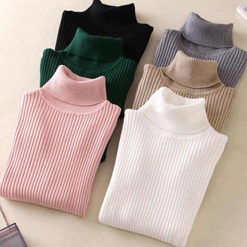Knitwear women's clothing wholesale cored yarn autumn and winter solid color turtleneck pullover pit commuter Korean style sweater bottoming shirt Knitwear women's clothing wholesale cored yarn autumn and winter solid color turtleneck pullover pit commuter Korean style sweater bottoming shirt